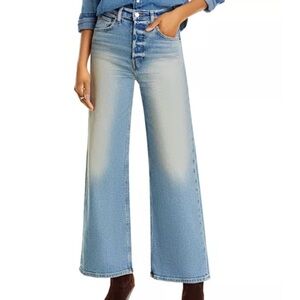 Re/Done High Rise Ankle Wide Leg Jeans in Bellarosa 32 faded cropped button fly‎